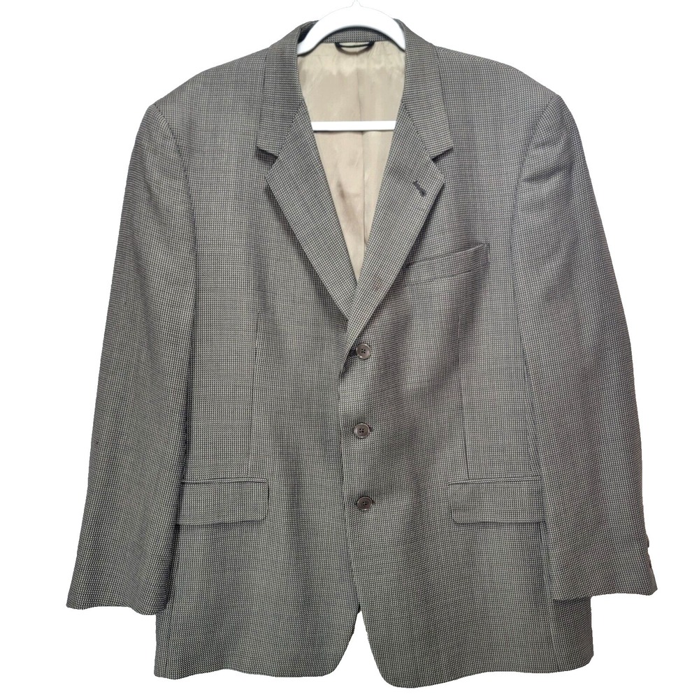 Kenneth Cole Houndstooth Wool Sport Coat Jacket Men 44R Brown Business USA Union